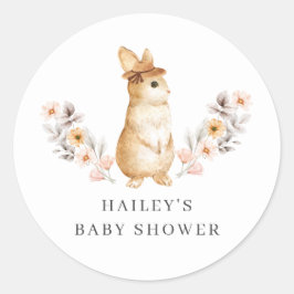 Pegatina Redonda Baby Shower Neutral Bunny Wildflower