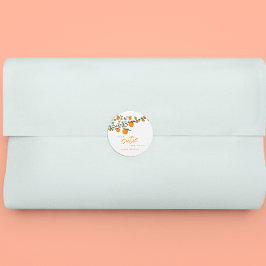 Pegatina Redonda Baby Shower neutral de género de Naranja cutáneo p