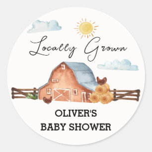 Pegatina Redonda Baby Shower Neutral de granjas cultivadas localmen