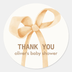 Pegatina Redonda Baby Shower Neutral simple Bow de género
