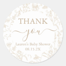 Pegatina Redonda Baby Shower Neutral Toile Bear