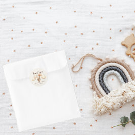 Pegatina Redonda Baby Shower neutro de oso mate