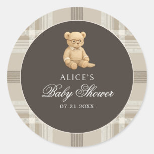 Pegatina Redonda Baby Shower neutro de Preppy Bear Soft