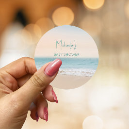 Pegatina Redonda Baby Shower neutro de sexo de playa personalizado