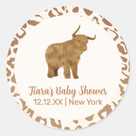 Pegatina Redonda Baby Shower occidental de Boho Holy Cow