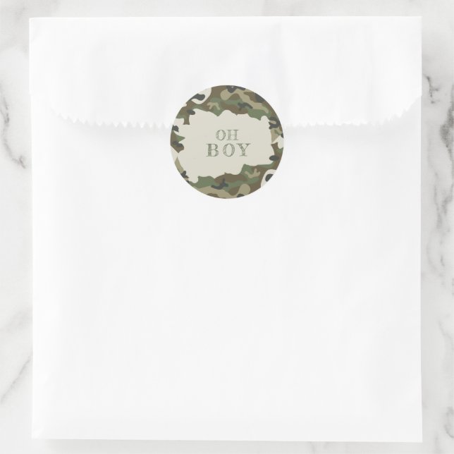 Pegatina Redonda Baby Shower Oh Boy Camo (Bolso)