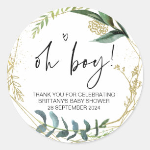 Pegatina Redonda Baby Shower Oh Boy Mom To Be Party Favor