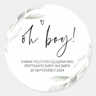 Pegatina Redonda Baby Shower Oh Boy Mom To Be Party Favor
