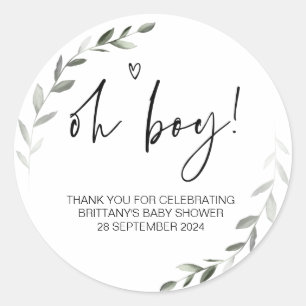 Pegatina Redonda Baby Shower Oh Boy Mom To Be Party Favor