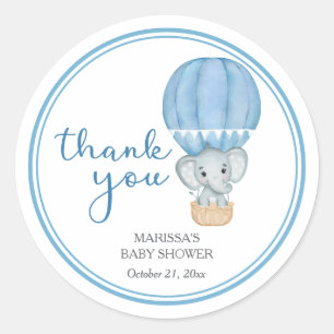 Pegatina Redonda Baby Shower para elefantes azules