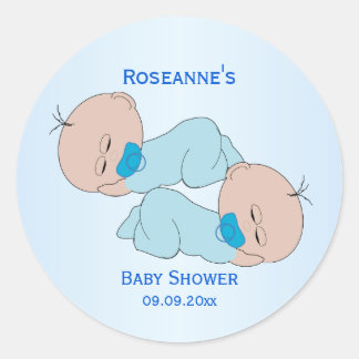 Pegatina Redonda Baby Shower para niños gemelos