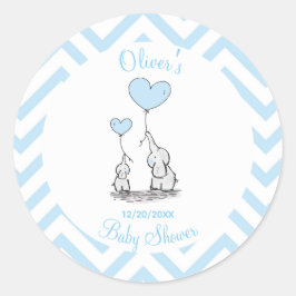 Pegatina Redonda Baby Shower Pastel Baby Elephant con Personalizado