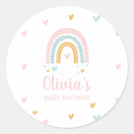 Pegatina Redonda Baby Shower Pastel Rainbow and Hearts