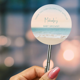 Pegatina Redonda Baby Shower personalizado de agradecimiento a Beac
