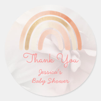 Pegatina Redonda Baby Shower personalizado de Boho Rainbow Terracot