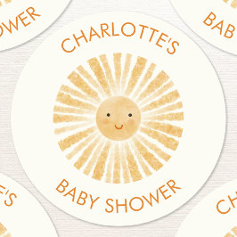 Pegatina Redonda Baby Shower personalizado de Little Sunshine