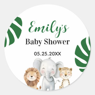 Pegatina Redonda Baby Shower Personalizado de Safari