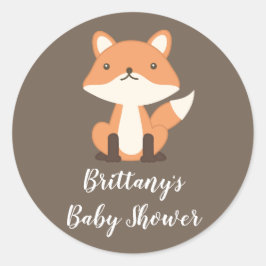 Pegatina Redonda Baby Shower personalizado de Woodland Fox Forest