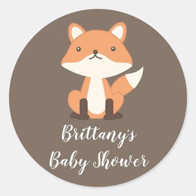 Pegatina Redonda Baby Shower personalizado de Woodland Fox Forest (Anverso)