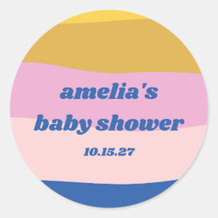 Pegatina Redonda Baby Shower Personalizado lúdico azul rosa amarill