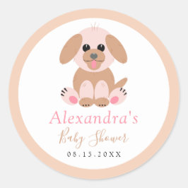Pegatina Redonda Baby Shower Personalizado Puppy Neutral