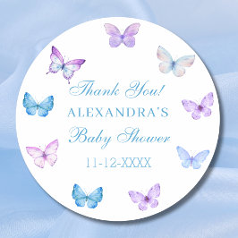 Pegatina Redonda Baby Shower Pink Blue Purple Butterfly