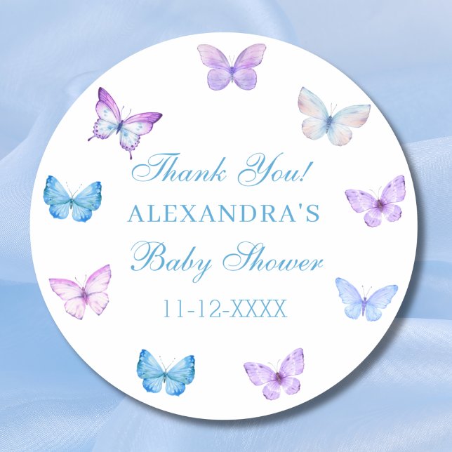 Pegatina Redonda Baby Shower Pink Blue Purple Butterfly (Subido por el creador)