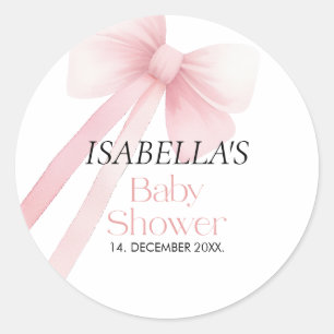 Pegatina Redonda Baby Shower Pink Bow