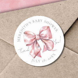 Pegatina Redonda Baby Shower Pink Bow