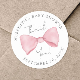 Pegatina Redonda Baby Shower Pink Bow