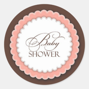 Pegatina Redonda Baby Shower Pink Brown