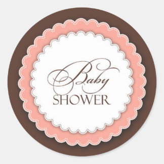 Pegatina Redonda Baby Shower Pink Brown