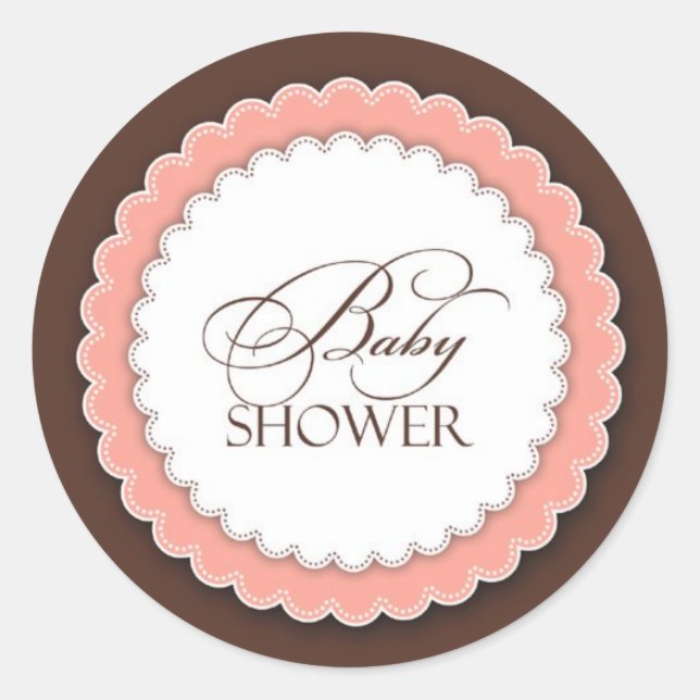 Pegatina Redonda Baby Shower Pink Brown (Anverso)