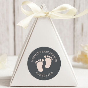 Pegatina Redonda Baby Shower Pink Gray Boho Typography