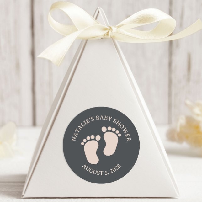 Pegatina Redonda Baby Shower Pink Gray Boho Typography (Subido por el creador)