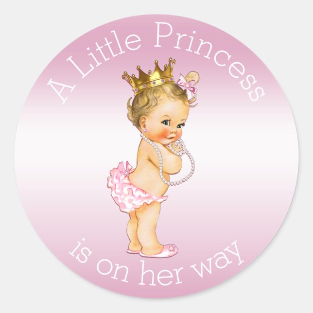 Pegatina Redonda Baby Shower Pink Little Princess (Anverso)