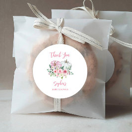 Pegatina Redonda Baby Shower Pink Pumpkins Gracias