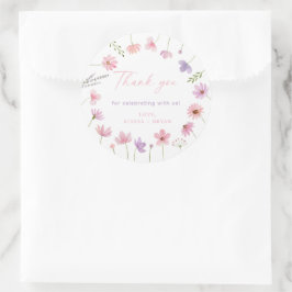 Pegatina Redonda Baby Shower Pink Purple Wildflowers