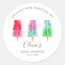Pegatina Redonda Baby Shower Popsicle moderno