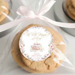 Pegatina Redonda Baby Shower Princesa Rosa y Oro