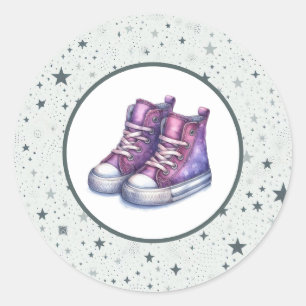 Pegatina Redonda Baby Shower Purple Baby High Tops