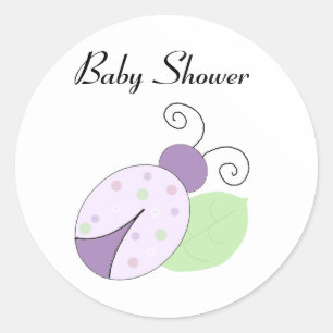 Pegatina Redonda Baby Shower Purple Ladybug