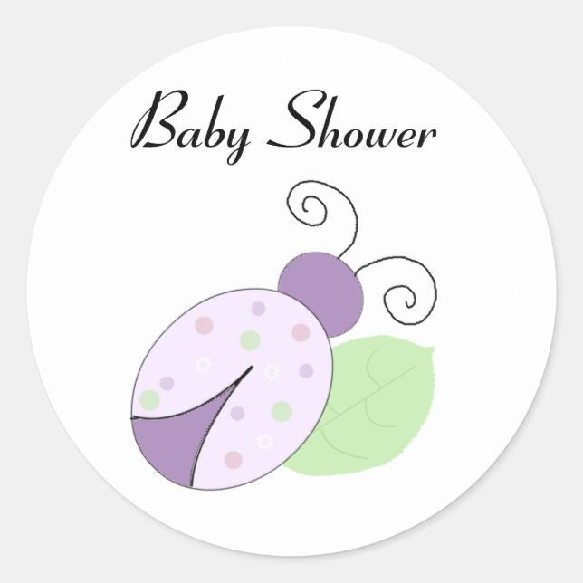 Pegatina Redonda Baby Shower Purple Ladybug (Anverso)