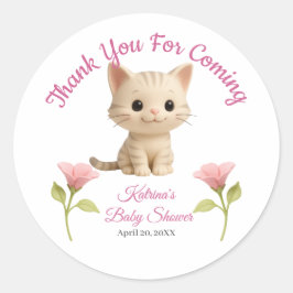 Pegatina Redonda Baby Shower Purr-fect Baby Girl Kitten
