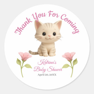 Pegatina Redonda Baby Shower Purr-fect Baby Girl Kitten