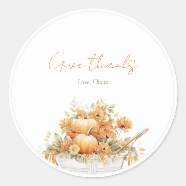 Pegatina Redonda Baby Shower redondo de portaequipajes de calabaza  (Anverso)