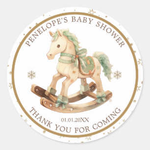Pegatina Redonda Baby Shower Rocke Horse Gracias