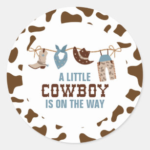 Pegatina Redonda Baby Shower Rodeo Western Cowboy