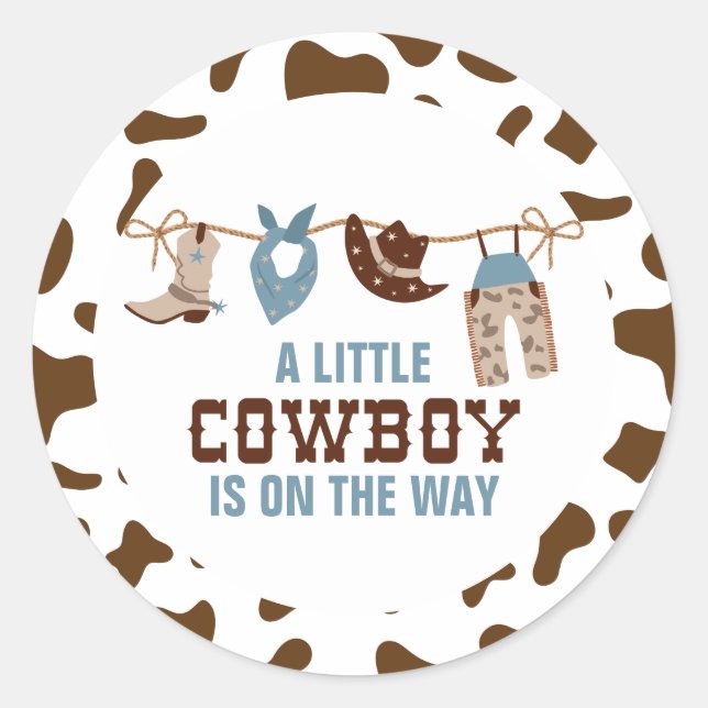 Pegatina Redonda Baby Shower Rodeo Western Cowboy (Anverso)