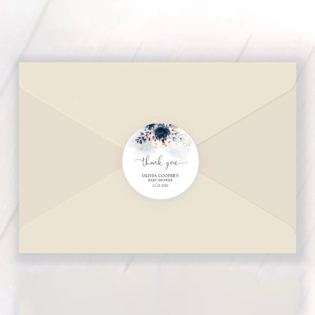 Pegatina Redonda Baby Shower Rosa azul marino y agitado (Subido por el creador)